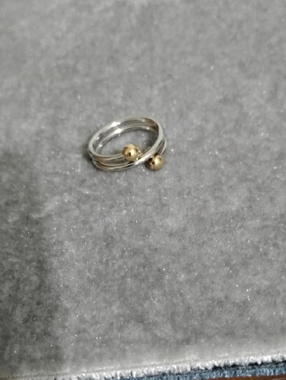 Stainless Steel Two-Band Ring with Gold Accent Balls - Size 5&1/2
